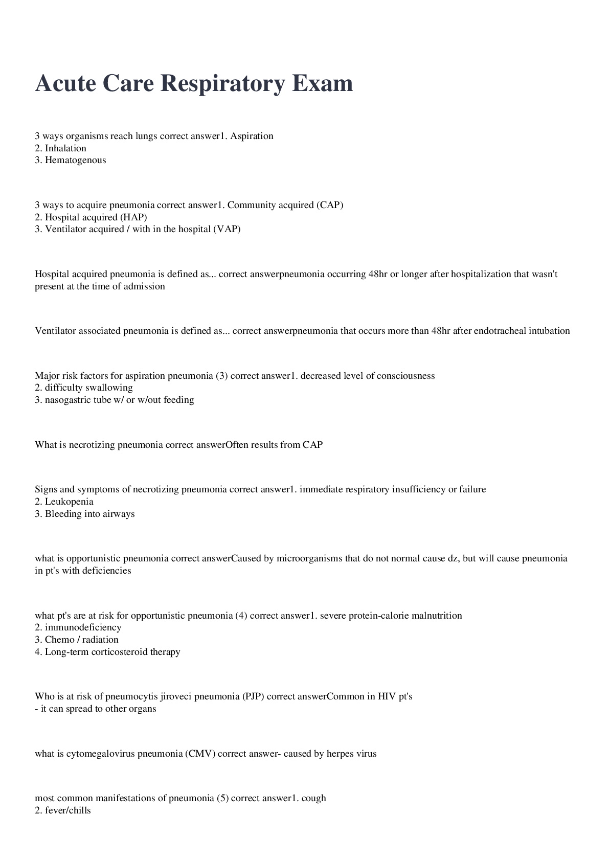 Preview image for Acute Care Respiratory Exam 2022/2023